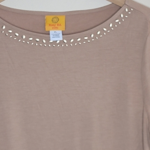 Ruby Rd. | Petite Tan Top with Stud Detail at Neckline & Hem - Picture 2 of 5